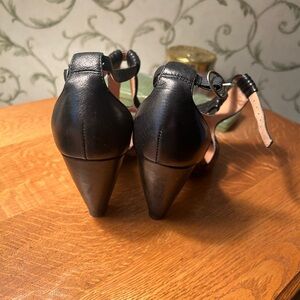 Miz Mooz Black Mary Jane Heels with Medium Wooden Tone Heel